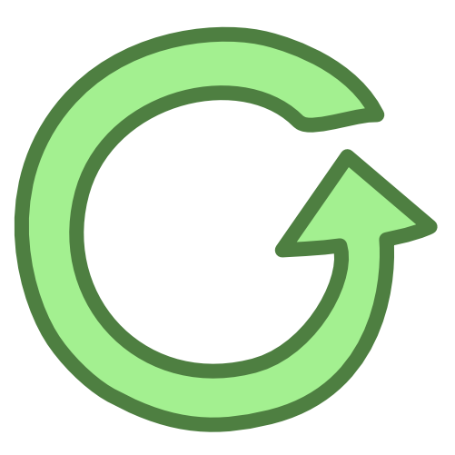 A circular green arrow pointing up at its end. The arrow travels counter clockwise.